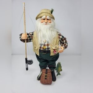 16" Santa Claus Standing  Fishing‎ Pole Christmas Holiday Decor New